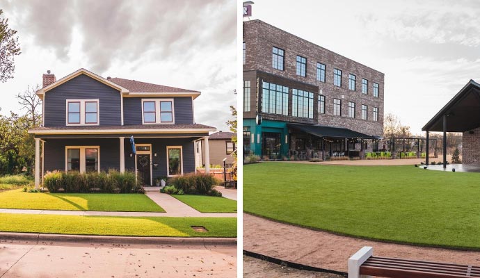 Collage of home & business area with artificial turf Collage of home & business area with artificial turf