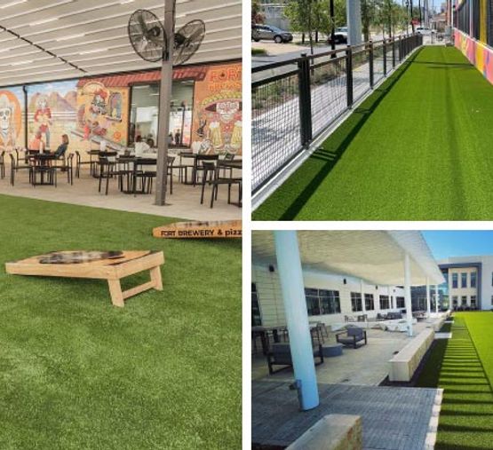 Collage of artificial grass solutions for commercial landscapes
