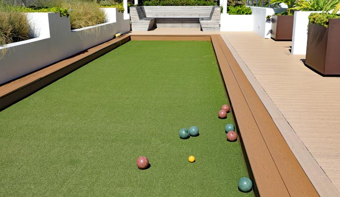 Professional turf installation for bocce ball court.