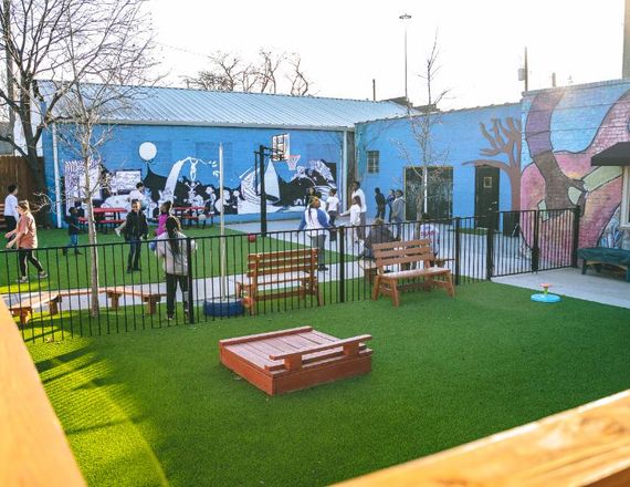 Synthetic turf installed in a school playground area