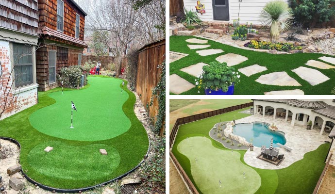 Collage showcasing various installed turf areas