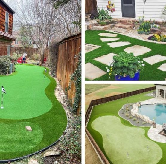 Collage of installed turf areas