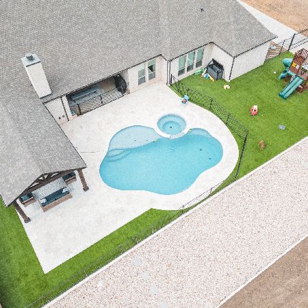 Residential Backyard Playground Pool Birdseye View